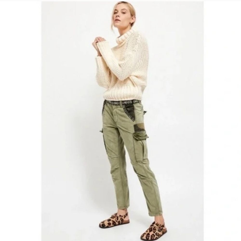 Free People Wild Nothing Embroidered Green Cargo Pants Womens 6